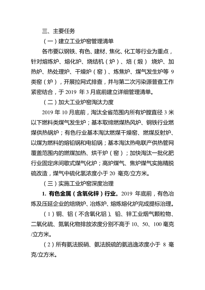 河南省 2019 年工业炉窑污染治理方案