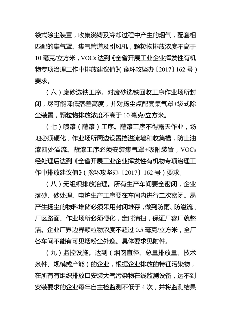 河南省 2019 年铸造行业污染治理方案
